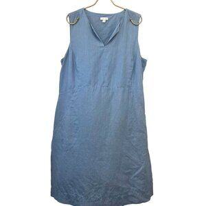 J Jill Linen Sleeveless Dress Blue Shift Dress Size LARGE Casual Summer
